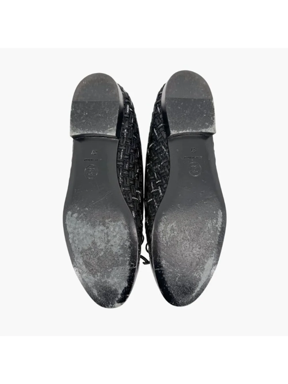 Chanel CC Cap Toe Logo Tweed Ballet Flats Black Leather Size 37 US 6-6.5 Women's - Picture 12 of 15